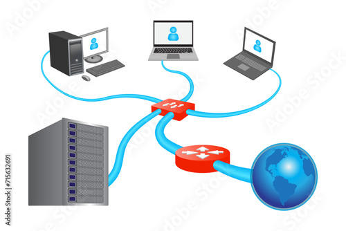 cloud computing concept illustration. Local area network 3d diagram. Internet concept.