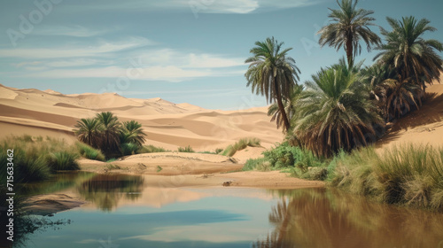 The discovery of a desert oasis, where lush greenery meets the arid sands © Veniamin Kraskov