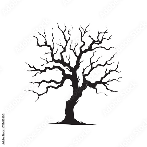 Mysterious Canopy: Snag Tree Silhouettes Crafting a Mysterious Canopy in Nature's Silent Symphony - Snag Tree Vector - Dry Tree Silhouette - Horror Tree Silhouette
