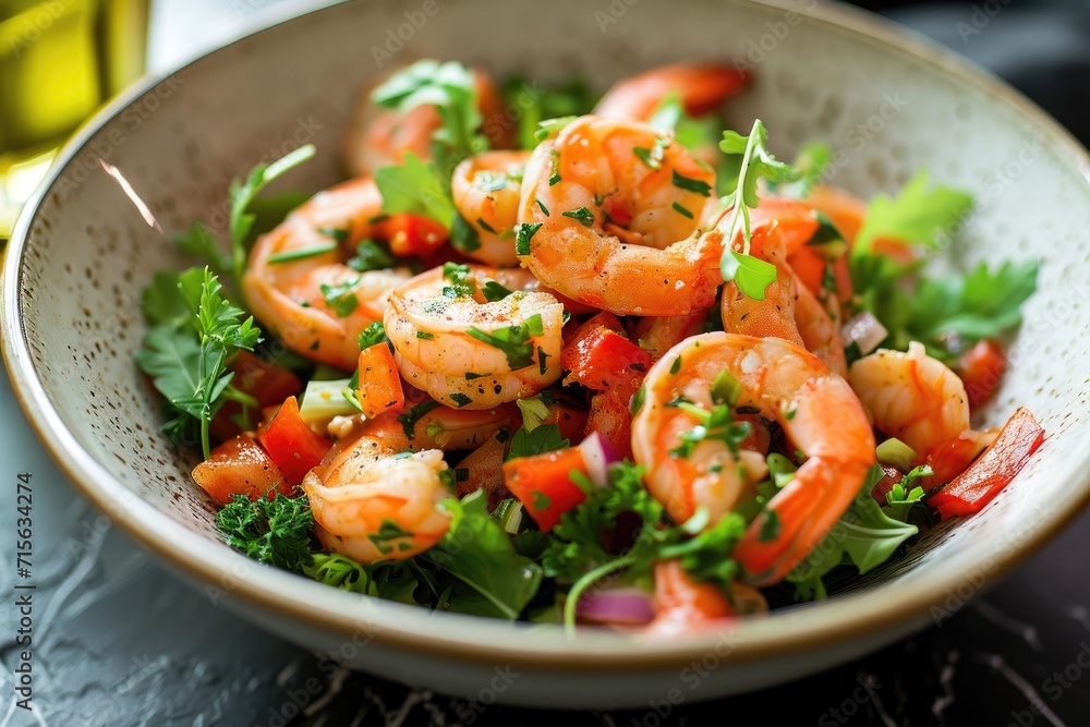 salad with prawns on a plate