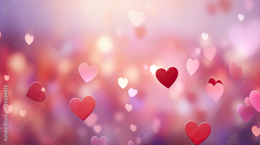 Colorful Hearts Love on Blur Bokeh Background for Women's Day, Mother's Day, Valentine's Day, Wedding, Anniversary