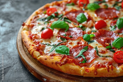 pizza with cheese, tomatoes and basil
