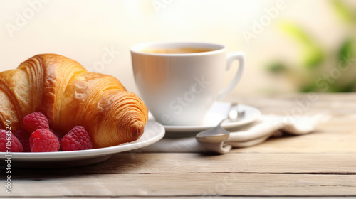 White Coffee Cup with Brown Cake, Bread, and Butter on the Table. Bed Tea, Morning Breakfast, Meal Food with Blur Background