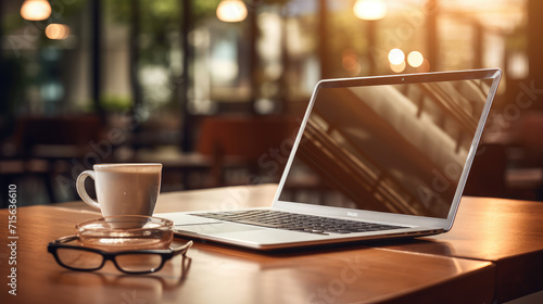 The urban remote working with a chic, well-arranged laptop setup, perfect for the modern professional in a stylish apartment.