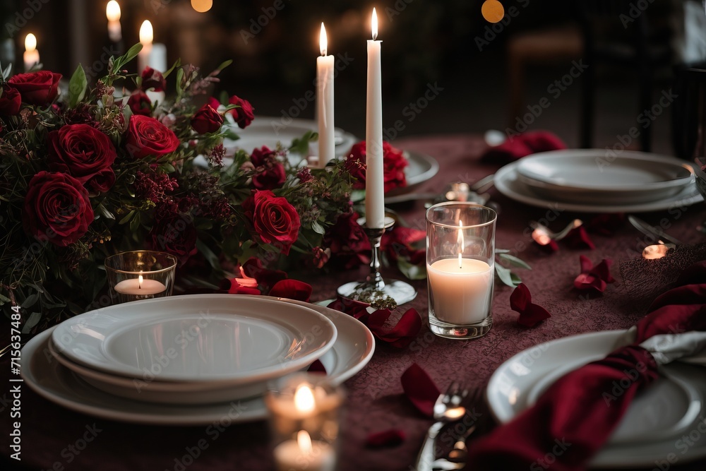 An enchanting atmosphere with a candlelit dinner scene for a perfect Saint Valentine's celebration