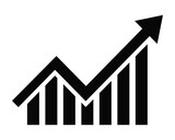 Upward stepping black arrow icon. Growth Bar stairs step to growth success vector illustration on white. Progress way and forward achievement creative concept. Bar graph of black bars.