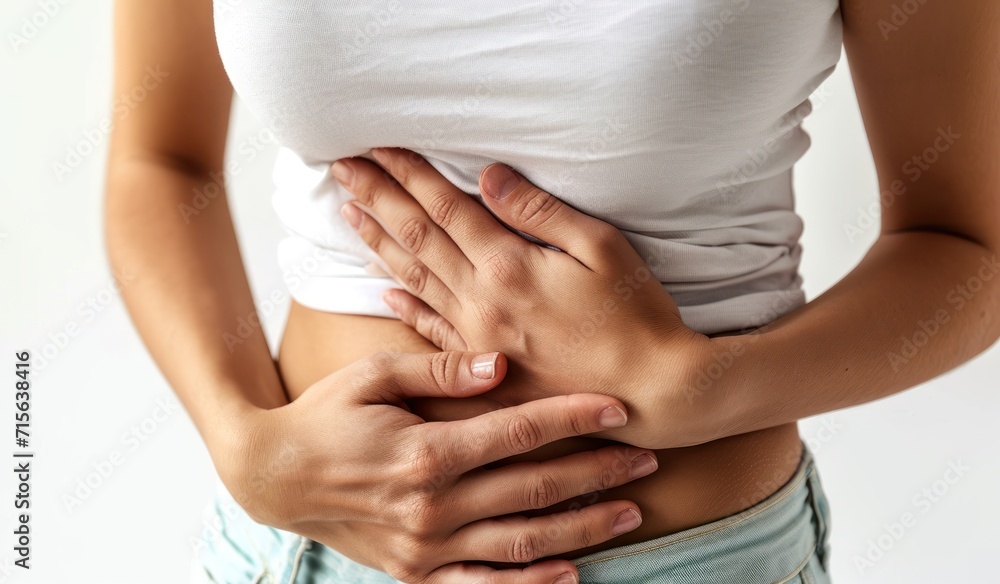custom made wallpaper toronto digitalWoman touching stomach painful suffering from stomachache causes of menstruation period, gastric ulcer, appendicitis or gastrointestinal system disease. Healthcare and health insurance concept.