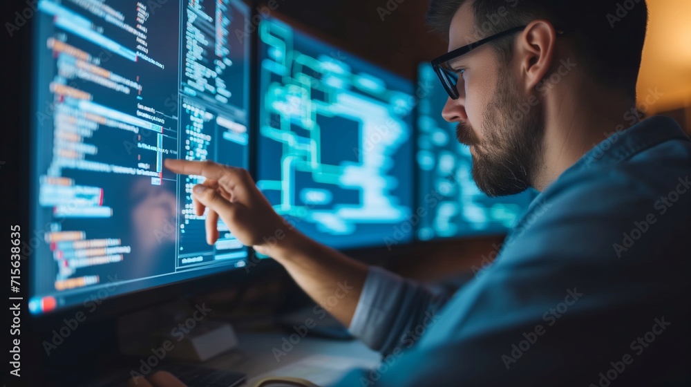 IT Programmer Working on Desktop Computer. Male Specialist Creating Innovative Software Engineer Developing App IT Programmer Working on Desktop Computer. Male Specialist Creating Innovative Software Engineer Developing App