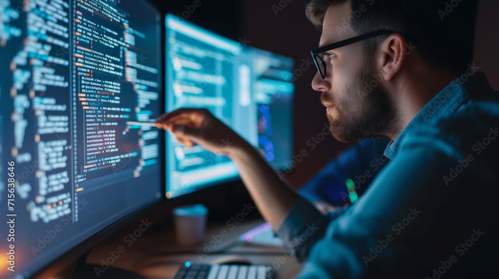 IT Programmer Working on Desktop Computer. Male Specialist Creating Innovative Software Engineer Developing App IT Programmer Working on Desktop Computer. Male Specialist Creating Innovative Software Engineer Developing App
