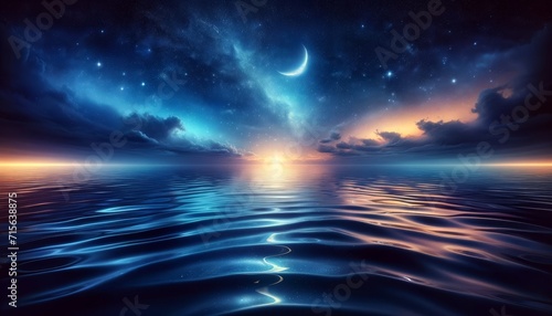 A beautiful view of the Sun, Moon and Stars in Harmony Over the Calm Reflection of the Waters © Riz