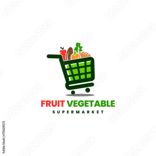 Fruit Vegetable Supermarket .Fresh organic fruits and vegetables,Vector Creative illustration logo design