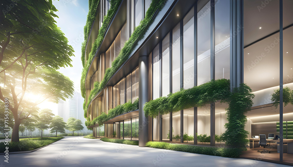 Ecological building in a modern city, 3D-rendering, a stable glass office building to reduce carbon dioxide, an office building with a green environment, Ecological building in a modern city, 3D-rendering, a stable glass office building to reduce carbon dioxide, an office building with a green environment,