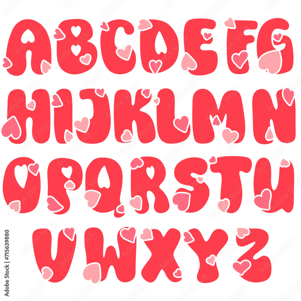 Alphabet hand drawn bundle with hearts. Valentine's Day Handwritten letters Alphabet hand drawn bundle with hearts. Valentine's Day Handwritten letters
