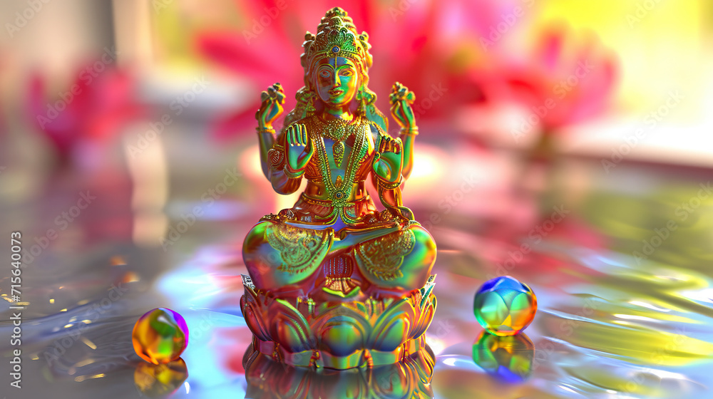 Goddess of Wealth, Lakshmi, Radiating Prosperity and Grace in Vivid Detail Colorful 3D Model