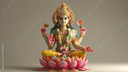Goddess of Wealth, Lakshmi, Radiating Prosperity and Grace in Vivid Detail Colorful Model