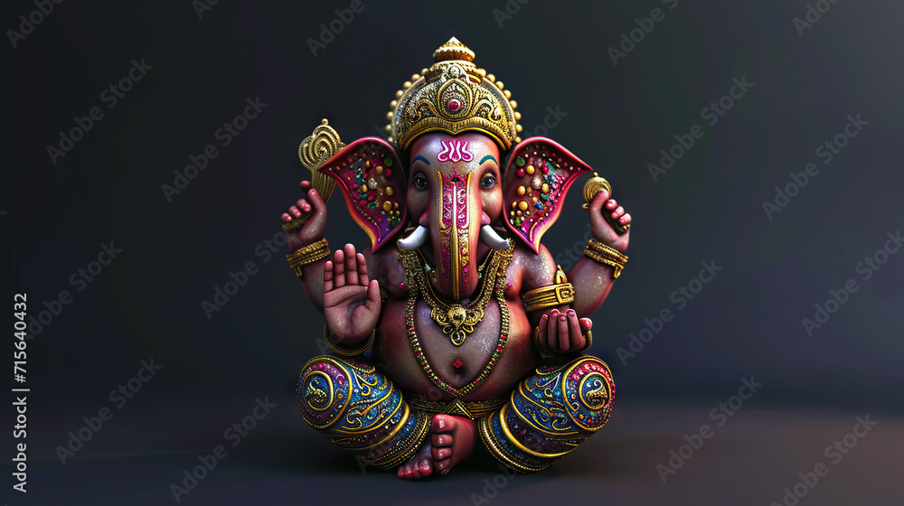 Statue of Ganesh, Ganapati Vinayaka, Pillaiyar, or in the Ganapatya tradition, Capturing the Divine Essence of the Revered Deity in Vivid Detail