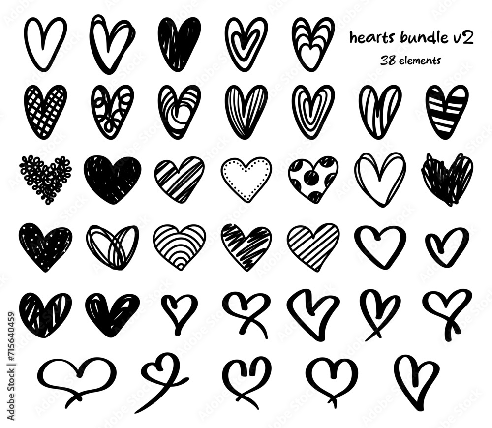 Heart Hand Drawn Doodle, Sketch Illustration Bundle