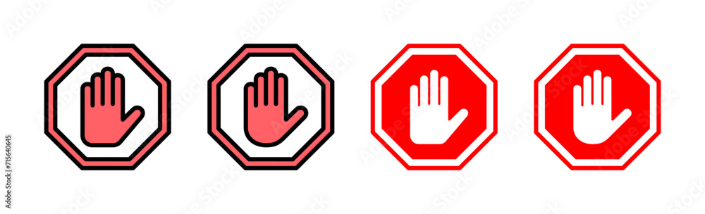 Stop icon set illustration. stop road sign. hand stop sign and symbol. Do not enter stop red sign with hand Stop icon set illustration. stop road sign. hand stop sign and symbol. Do not enter stop red sign with hand