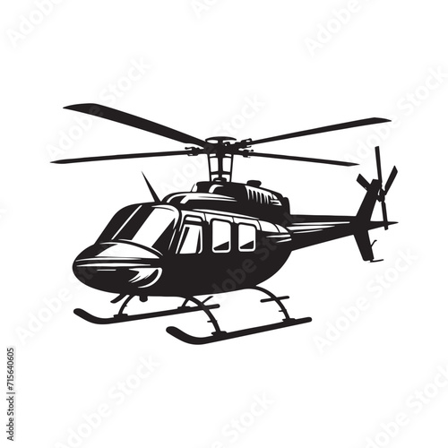 Glide and Grace: Helicopter Silhouette Collection Gliding Through the Air with Aesthetic Grace - Helicopter Flight Silhouette - Helicopter Vector - Aircraft Silhouette
