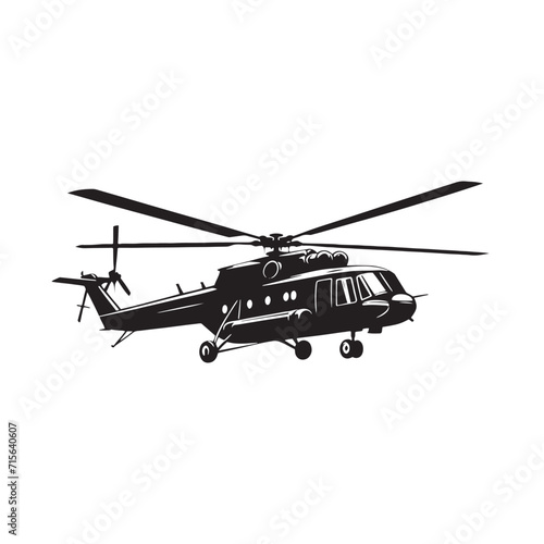 Horizon Embrace: Helicopter Silhouette Set Embracing the Vast Horizon in Silent Flight - Helicopter Flight Silhouette - Helicopter Vector - Aircraft Silhouette
