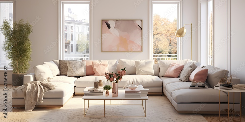 Living room Luxurious light gray sofa