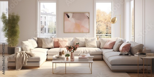 Living room Luxurious light gray sofa