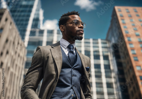 Wealthy successful black businessman in the city