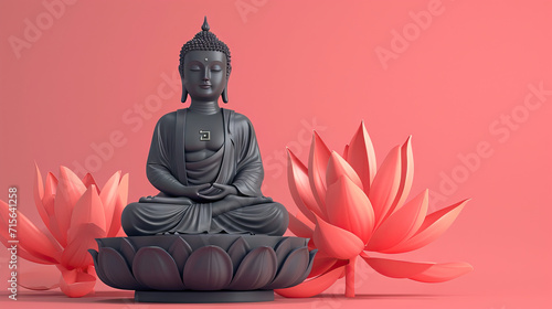 Buddha and Lotus Flower in Hindi. Buddha aur Kamal ka Phool Chitrann. photo