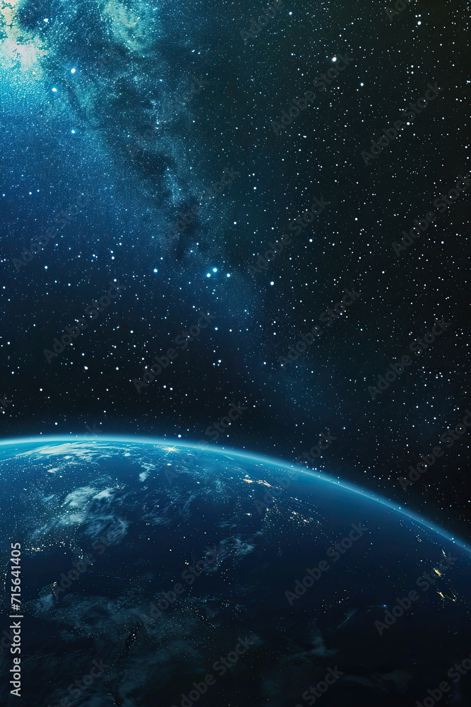 Fototapeta premium Cosmic starry background , below is a half of the earth