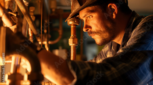 Plumber at work replacing an old, corroded, rusty pipe system or a pipe under a sink Ideal for illustrating the skill and labor in plumbing services or the importance of home maintenance