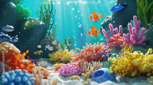 Underwater Wonderland: An Animated Playground Beneath the Sea, Where Sea Creatures Play Hide and Seek Among Vibrant Coral Reefs, Creating a Magical Underwater Adventure