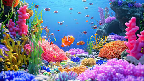 Underwater Wonderland: An Animated Playground Beneath the Sea, Where Sea Creatures Play Hide and Seek Among Vibrant Coral Reefs, Creating a Magical Underwater Adventure