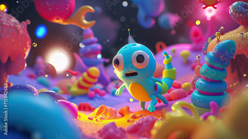 Interstellar Adventure  Join Cute Alien Characters on an Imaginative Space Journey  Exploring a Colorful Galaxy Filled with Wondrous Discoveries