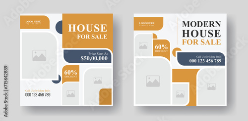 Elegant house sale social media post layout design for real estate agency, real estate editable square graphic banner post design with simple element.
