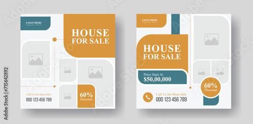 Elegant house sale social media post layout design for real estate agency, real estate editable square graphic banner post design with simple element.