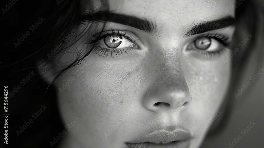 Fototapeta premium Timeless and elegant focus on woman's eyes in black and white