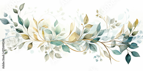 green watercolor foliage graphic, in the style of dark white and light gold, light brown and light aquamarine, nature-inspired installations, ephemeral photo