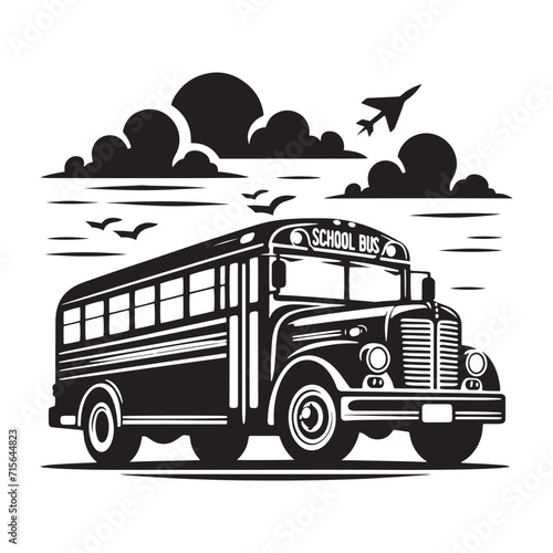Academic Odyssey: School Bus Silhouette Series Commencing an Enlightening Voyage of Scholastic Exploration - School Bus Illustration - School Transport Vector
