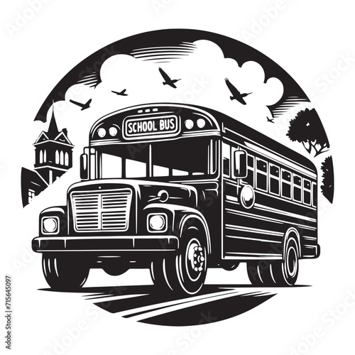 Learning Express: School Bus Silhouette Ensemble Driving Toward the Destination of Academic Excellence - School Bus Illustration - School Transport Vector
