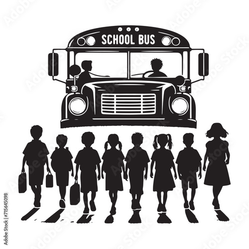 Scholarly Shadows: School Bus Silhouette Set Casting Educational Silhouettes on the Canvas of Knowledge - School Transport Silhouette - School Bus Vector
