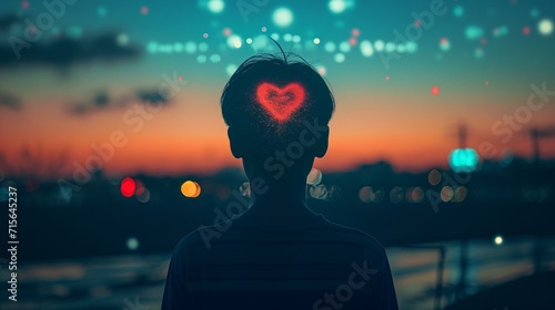 Silhouette of a Man with Digital Heart Symbol
