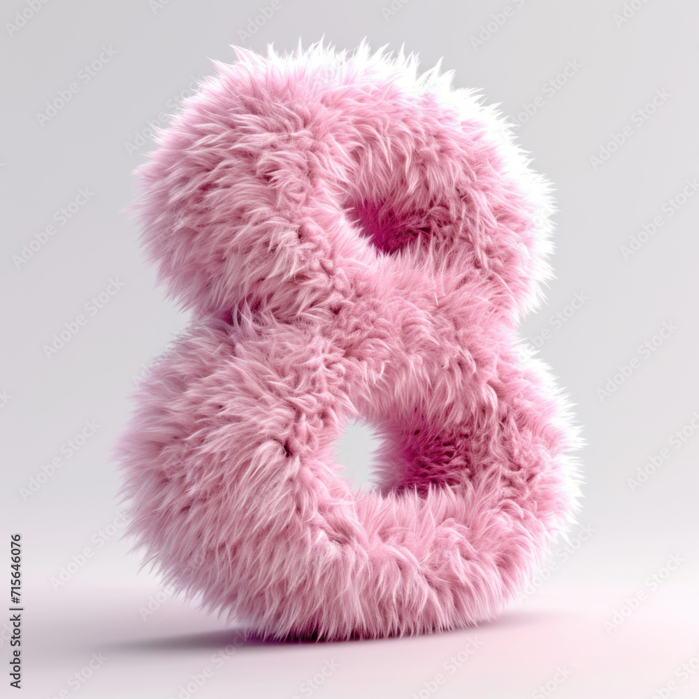 A pink fuzzy number eight on a white background A pink fuzzy number eight on a white background