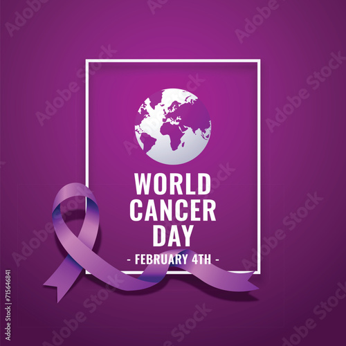 vector world cancer day awareness background with realistic ribbon