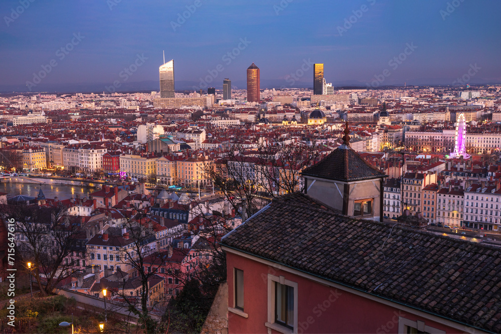 vue de Lyon depuis les hauteurs le soir