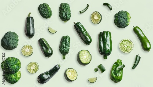 a group of fresh green vegetables on a white background