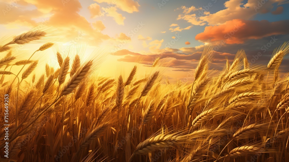 Rural scene, ripe wheat, golden harvest, healthy food, organic grain generated by AI