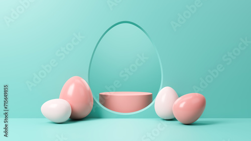 Canvas Print Easter eggs podium for product presentation, happy easter day concept, minimal s
