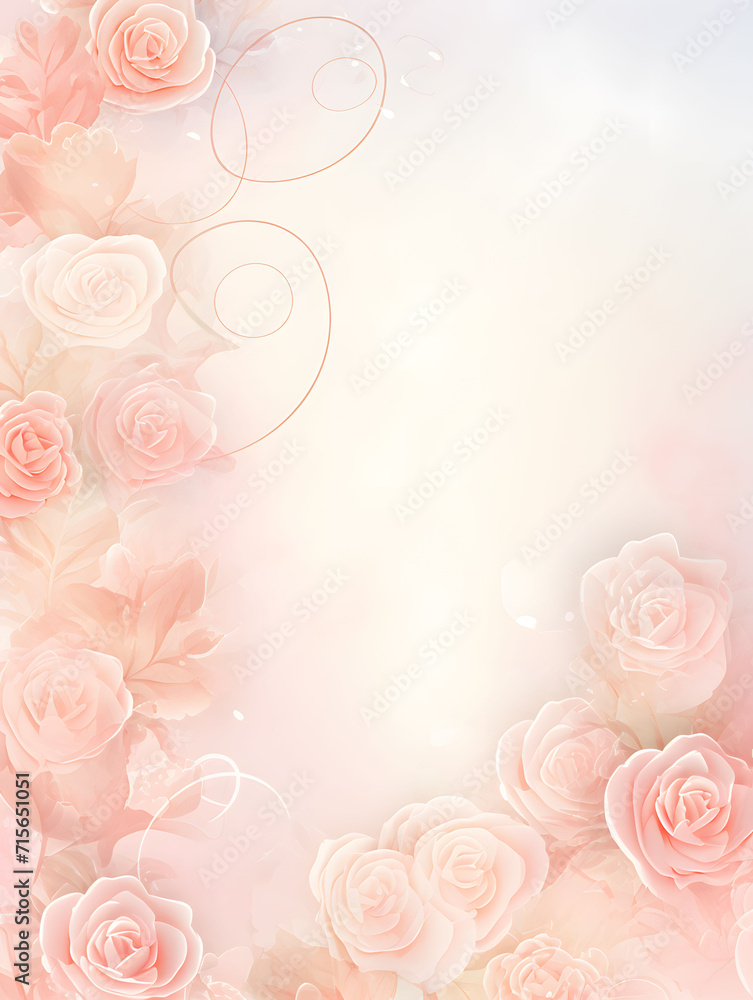 Romantic Watercolor-Style Card Background for Valentine's Day with Hearts and Roses