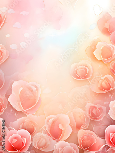 Romantic Watercolor-Style Card Background for Valentine's Day with Hearts and Roses