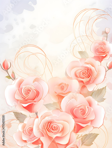 Romantic Watercolor-Style Card Background for Valentine's Day with Hearts and Roses